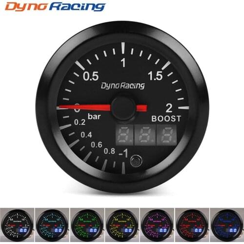 Dynoracing 2'' 52mm Dual Display 2BAR Turbo Boost gauge 7 colors Led Boost meter with Stepper Motor Car meter BX101496