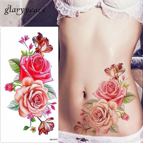 Glaryyears 1 Sheet Dazzle Blossom Rose Flower Peony Tattoo Temporary Watercolor Tattoo Sticker for Women Body Art 28 TBX Designs