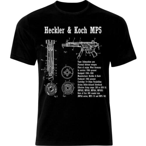 Heckler and Koch HK MP5 Submachine Gun Blueprint Patent Machine Gun Summer mens blueprint cotton T shirt