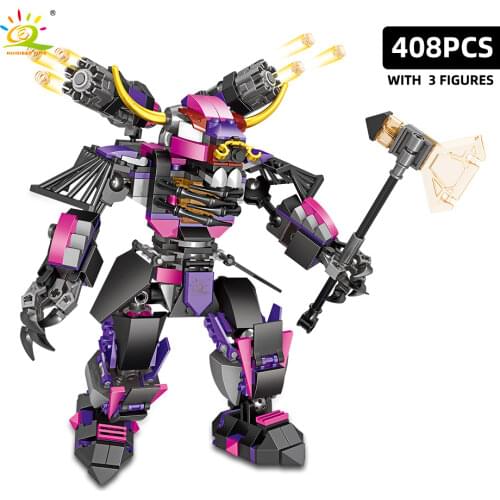 HUIQIBAO 408pcs Bull Demon King Combat Robot Building Blocks City Warrior Chinese Mecha Monkey King Figures Bricks Toys Children