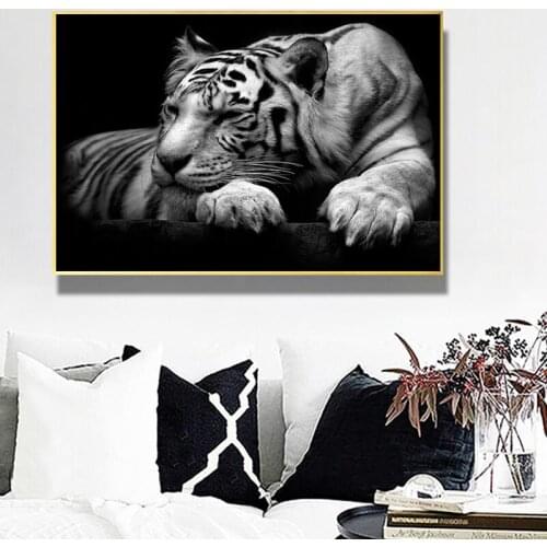 Wild Animals Canvas Paintings White Tiger Snooze Posters and Modern Prints Wall Art Pictures for Living Room Home Decoration