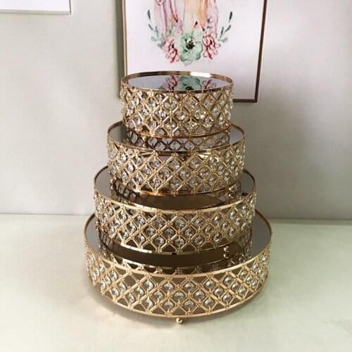 European-Style round Metal Gold Cake Stand Wedding Props Cake Stand Glass Mirror Dessert Display Stand Tray