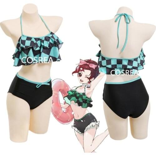 Kamado Tanjirou Swimsuit Demon Slayer Kimetsu No Yaiba Cospaly Costume Anime Top Shorts Sexy Bikini Beach Swimwear Summer Party