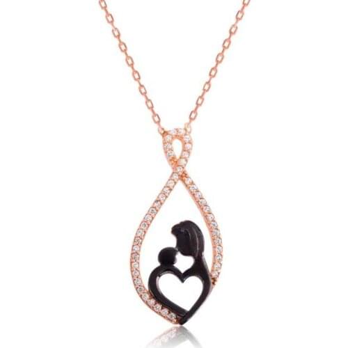 KUTAYDAN 925 Sterling Silver Heart Mother Child Necklace