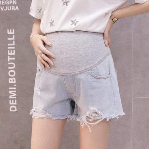 2021 Maternity Summer Irregular Broken Belly Shorts Fashion Abdomen Hot Pants Burrs Holes Wide Leg Pregnant Women Empire Shorts