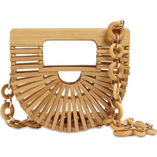 Summer Chain Bamboo Basket Mini Lipstick Bag Messenger Bag Waist Bag Phone Pouch Girl Day Clutches Hollow
