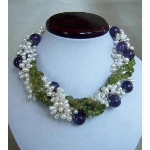Favorite Pearl Necklace Bridesmaid Gift Handmade Multistrand Pearl Amethyst Green Olivine Mixes Beadwork Fine Women Jewelry