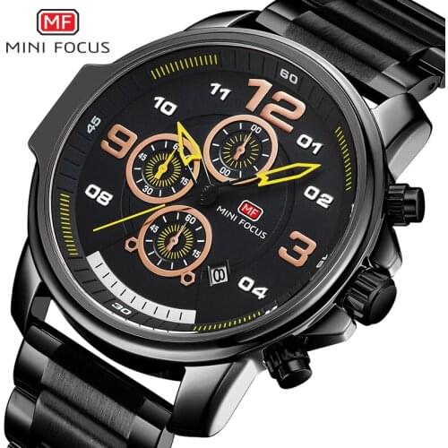 MINI FOCUS Brand Sport Watch Men Stainless Steel Black Quartz Men Wrist Watch Waterproof Dress Mens Watches Top Brand Luxury