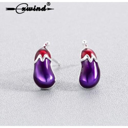 Fashion New Vegetable Series Cute Eggplant Stud Earrings Purple Aubergine Earring for Women Girl Gift Food Shape brincos Jewelry