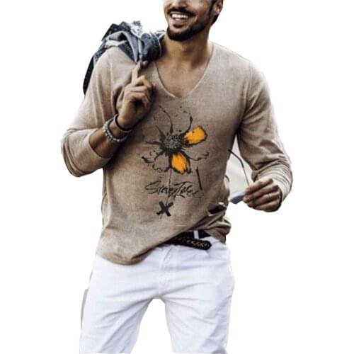 2021Autumn New Hot Sell Style Mens Casual Tshirts Fashion Plum 3 Poker Printed T Shirt Man Long Sleeve V Collar Tees Shirts Tops