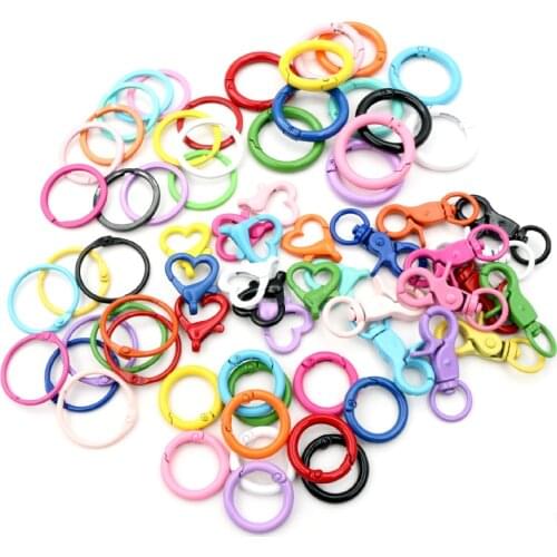 New Fashion Multi-colors Mixed Alloy Open Rings Lobster Clasp Hooks DIY Keychain Jewelry Making Findings Supplies Accessories