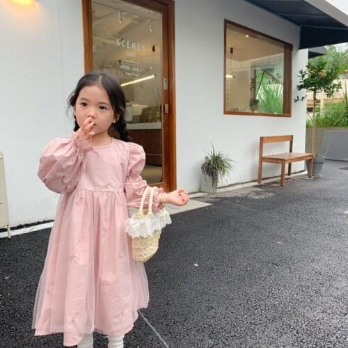 Autumn New Arrival korean style girls dress party palace Style Embroidered princess dress long sleeve for cute sweet baby girls