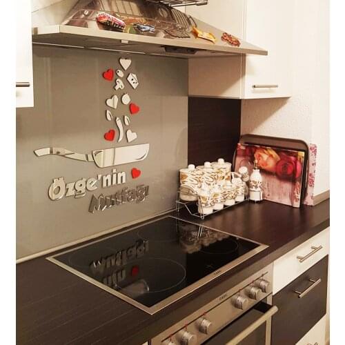 Personalised Kitchen Ornament Mirror Plexi Laser Cutting Custom Name Wall Sticker Cooking Love Silver Sticker Special Chef Pan