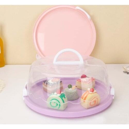 Portable Plastic Round Cake Box Cupcake Dessert Container Case Sealing Handheld Carrier Wedding Birthday Kitchen Supplies