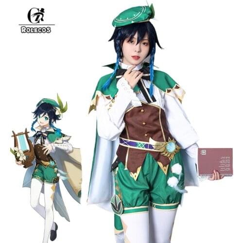 ROLECOS 2020 Genshin Impact Cosplay Costume Venti Cosplay Costume Men Women Green Costume Halloween Shirt Pants Cloak Full Set