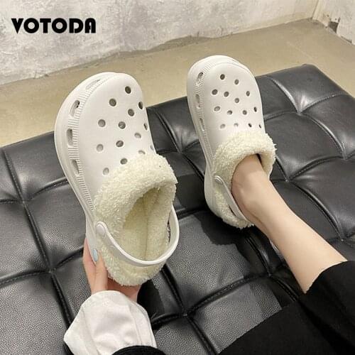 Women Plush Platform Garden Shoes Woman Furry Thick Bottom Slipper Girls Outdoor Heighten Clogs Female Brand Hole Slides Slip On
