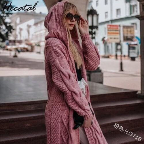 Heeatal Pink Cardigan Woman Sweaters Long Winter Sweater Plus Size Winter Clothes for Women Long Sleeve Knit Women Sueter Mujer