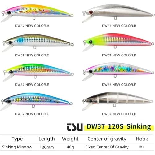TSURINOYA NEW DW37 Minnow Fishing Lure 12cm 40g Artificial Sinking Minnow Hard Baits Saltwater 8 Colors Swimbait Wobblers