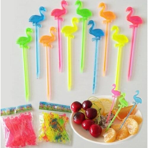 Party Supplies 50 Pcs Flamingo Food Picks Buffet Cupcake Fruit Fork Cake Dessert Salad Sticks Cocktail Toothpick Skewer