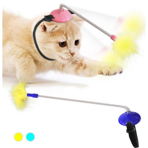 Funny Cat Feather Toy with Spring Plush Cat Accessories for kitty Automatic Interactive Cat Self-Hey toy Elasticity pet chew toy