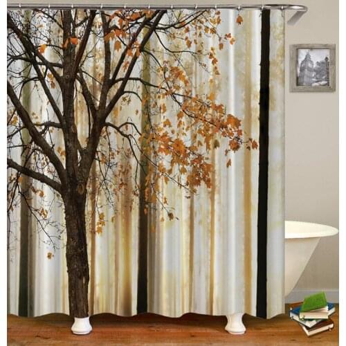 Beautiful Autumn Scenery Shower Curtain Orange Falling Leaves Fall Bathroom Curtains Forest Nature Scenery Printed Decor Home