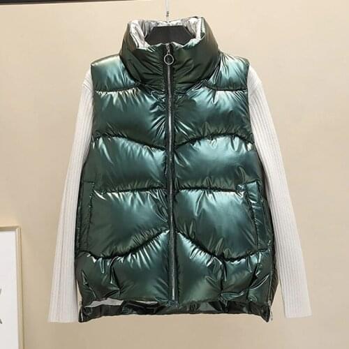 Women Winter Vests Jacket 2021 New Short Glossy Cotton Padded Vest Jackets Sleeveless Female Autumn Winter Waistcoat Vest Coat