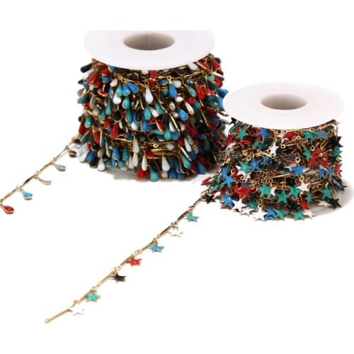 1Meter Stainless Steel Multi Color Star Drop Pendants 1.5mm Charm Gold Link Chain For DIY Jewelry Necklaces Bracelets Making