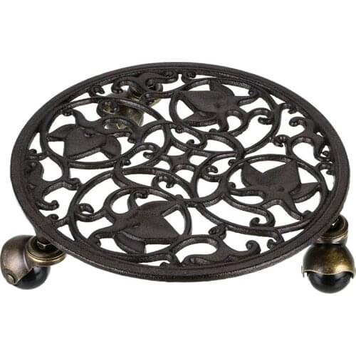 2# Cast Iron Plant Pallet Caddy Plant Pot With Heavy Duty Wheels Round Flower Pot Planter Trolley Casters Rolling Tray Coaster M