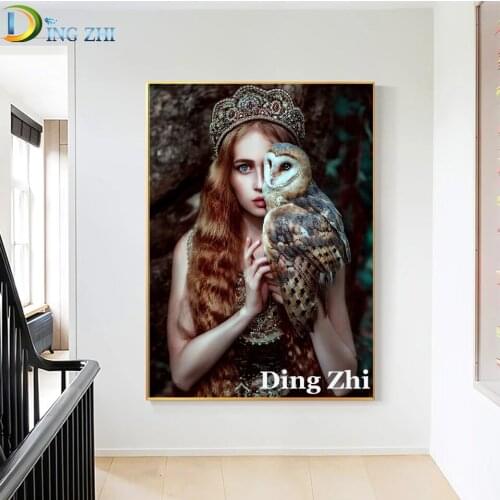 5D Diamond Painting Art Decor Beautiful Girl And Owl Diy Cross Stitch Mosaic Embroidery Full Square Round Drill Handwork Gift