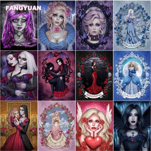 5D Diy Diamond Painting Gothic Weird Figure Painting Womans Portrait Full Round Drill Diamond Embroidery Home Decoration Gift