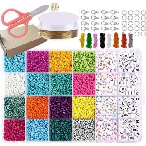 6600Pcs Craft Bead Set Contains Acrylic Rainbow Beads in 16 Colors and 2 Type Letter Beads for Bracelets Jewelry Making