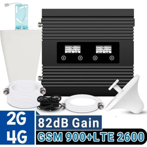 ATNJ 4G LTE 2600 GSM 900 Cellphone Signal Booster 82dB Gain Band 7 Repeater Dual LCD Display Big Power GSM 900 4G Amplifier Kit