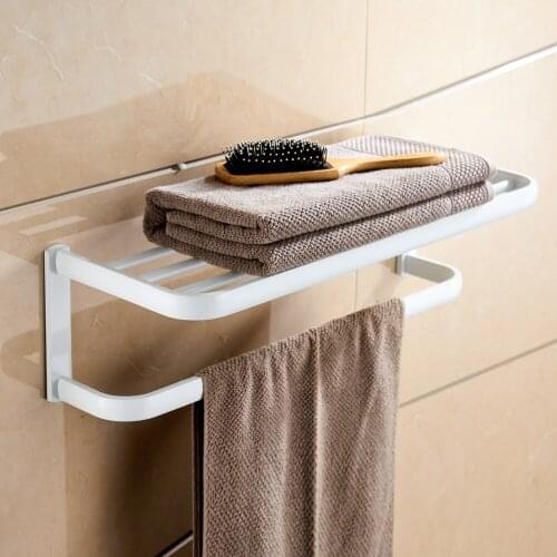 Leyden Brass Large Towel Shelf with Single Bar,White Towel Rack Round Edge Multi-use Wall Mount Heavy Duty