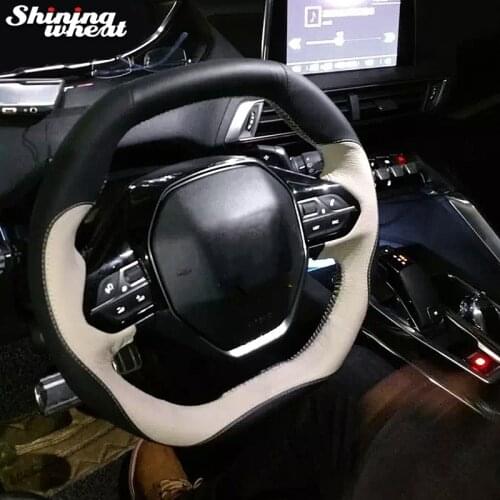 BANNIS Black Beige Genuine Leather Car Steering Wheel Cover for Peugeot 4008 2017 2018 3008 2017 2018