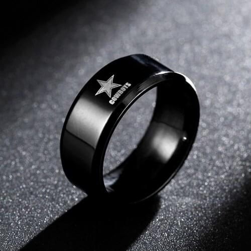 MOREDEAR 8mm Black Titanium Ring Dallas Cowboys For Men and Women
