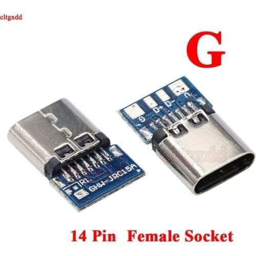 Cltgxdd 20-100pcs Micro USB 3.1 Type C Connector 14 Pin Female Socket receptacle Through Holes PCB 180 Vertical Shield USB-C