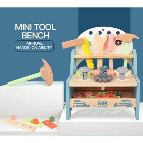 Childrens Simulation Repair Tool Bench Toy Wooden Toolbox Boy Girl Puzzle Screw Nut Disassembly Wooden Toy