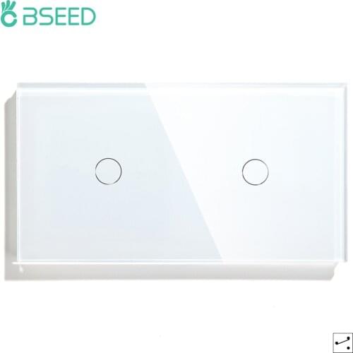 BSEED Double Light Switch Touch 2Gang 2Way Led Lamp Switches 10A 240V EU Standard Crystal Glass Panel Indicator Backlight