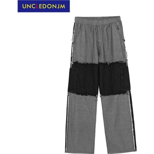 Patchwork jeans for men clothing 2021 Hip Hop streetwear men baggy jeans women biker jeans kpop clothes UT-8382