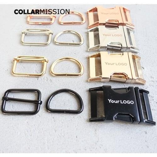 Engraved buckle, We provide laser engraving service LOGO manufacturer plated metal buckle diy 30mm dog collar parts 4 colours