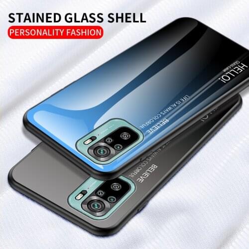 Gradient Glass Case For Xiaomi Redmi Note 10 Pro Phone Cover Soft Silicone Frame Hard Glass Back Cover For Redmi Note 10S