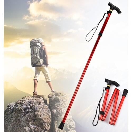 GSTL Walking Stick Hiking Trekking Trail Ultralight 4-section Adjustable Canes Aluminum Alloy Folding Cane Walking Sticks