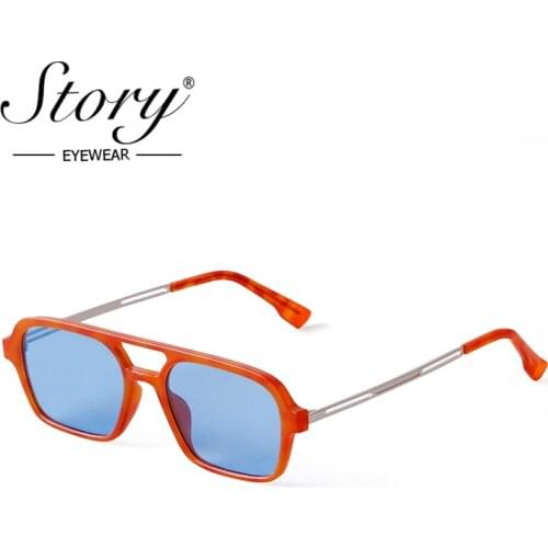 STORY 2021 Brand Fashion Rectangle Sunglasses Women Men 90s Vintage Orange Blue Shades Square Sun Glasses Female UV400 S5515W
