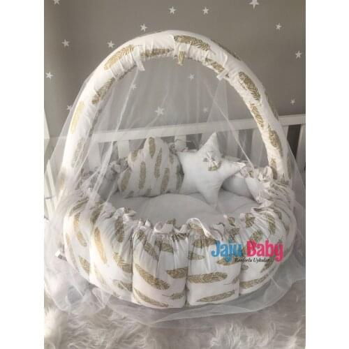 Jaju Baby Handmade Gold Feather Pattern Design Lux Play Mat Babynest Mosquito Net Tulle Toy Apparatus Set