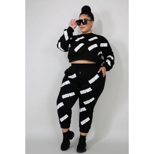 Two Piece Set Women Clothing Pullover Letter Printed Long Sleeves Trousers Sport Casual Plus Size Women Clothing Two Piece Set