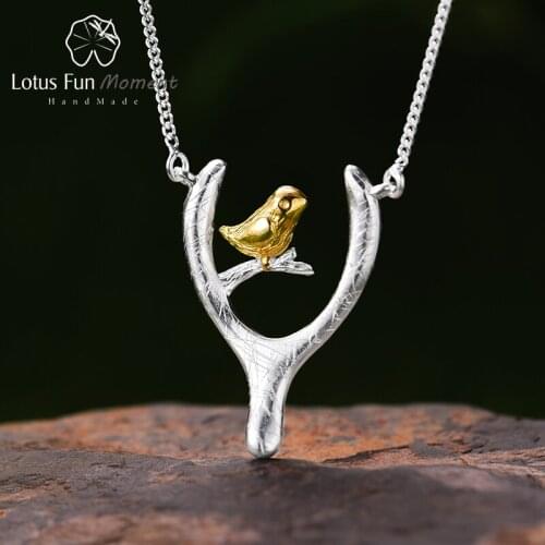 Lotus Fun Moment Real 925 Sterling Silver Designer Fashion Jewelry Bird and Wish Bone Necklace with Pendant for Women Collier