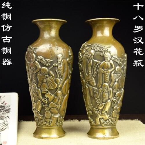 The copper vase vase casting brass ornaments eighteen Arhats antique vase large birthday gift wall dies