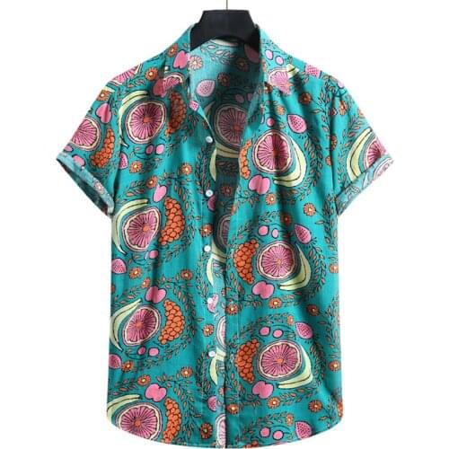 Fruit Print Mens Aloha Shirt 2021 New Summer Short Sleeve Shirts Men Holiday Vacation Hawaiian Camisa Oversized Chemise Homme