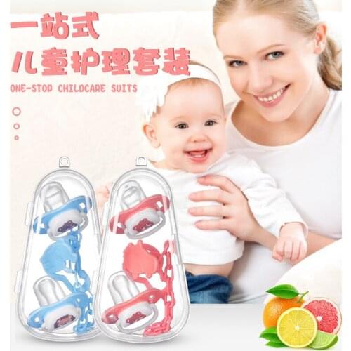 Baby Pacifier Set Cartoon Silicone nipple + Chain Combination Pack kids Sleeping and Playing Newborn Soothing Infants Bite Chew