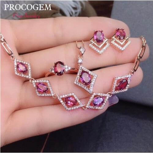Natural Real vvs 5Pcs Garnet set for women Party Necklace Ring Earrings Bracelet Fine Jewelry Real Gems 925 Sterling Silver #856